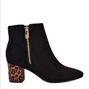 Black/Cheetah Heel Faux Suede Ankle Boots